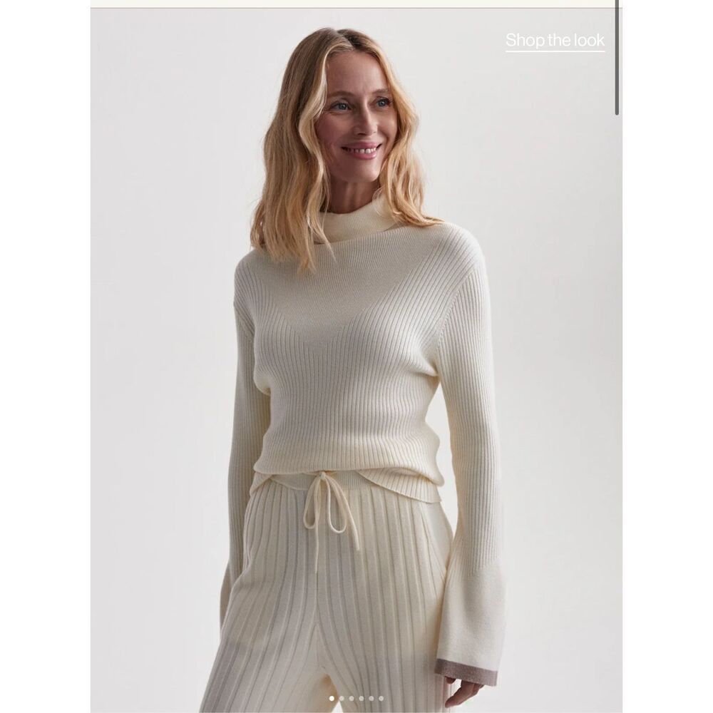 $128 Varley Ravena Rib Knit High-Neck Top in Egret size medium